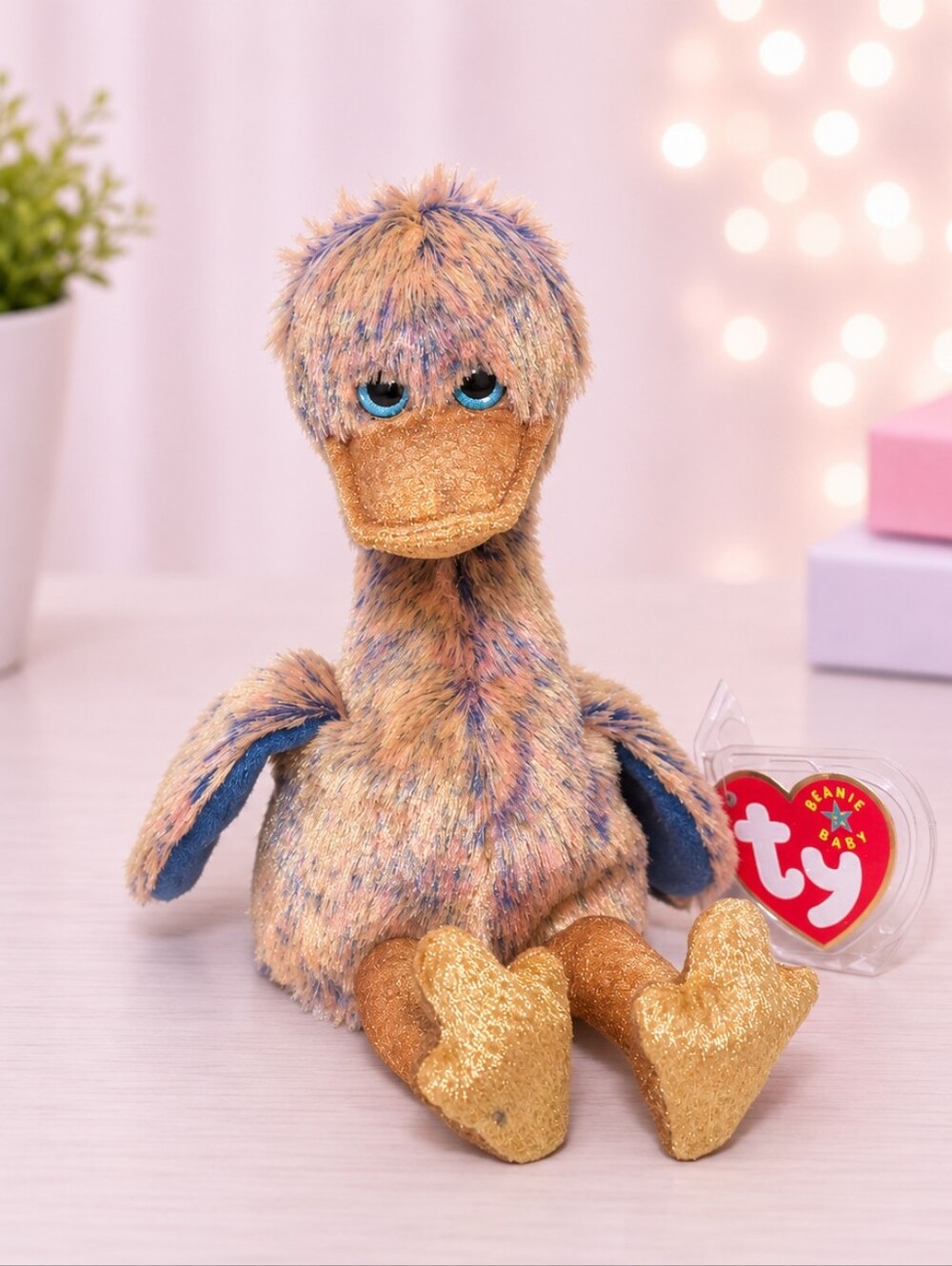 Ty Beanie Baby Dinky Duck with Gold Beak & Feet